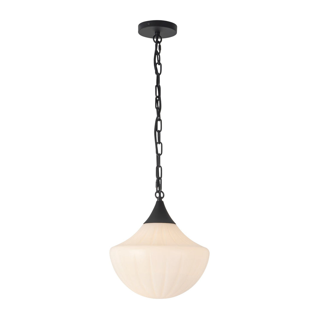 Alora Canada - PD651012MBGR - One Light Pendant - Farrah - Matte Black/Glossy Ribbed Opal Glass