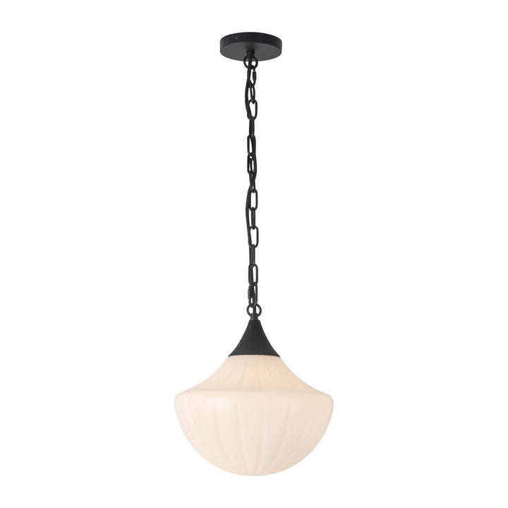 Alora Canada - PD651012MBGR - One Light Pendant - Farrah - Matte Black/Glossy Ribbed Opal Glass