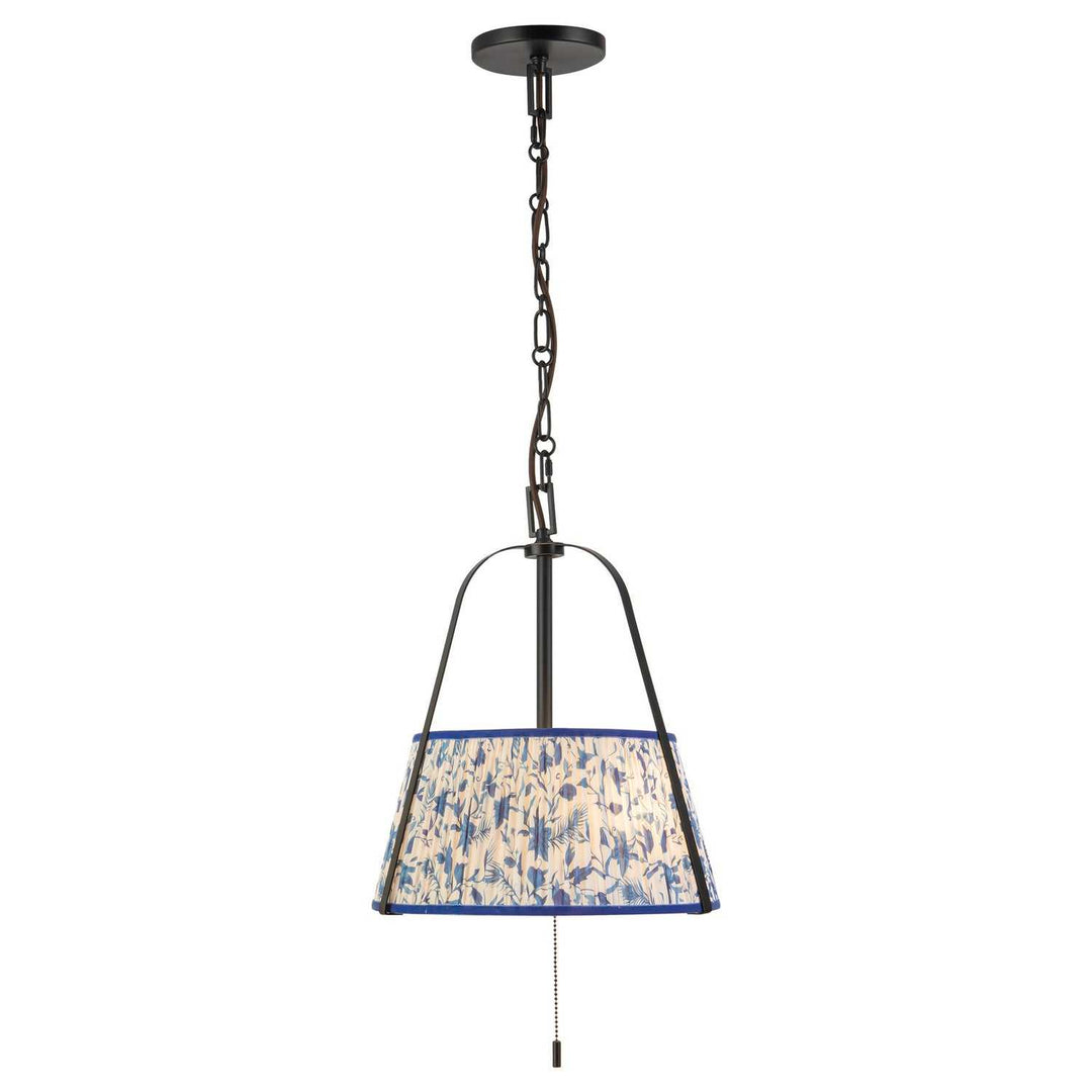 Scout Two Light Pendant in Matte Black/Blue Linen Alora Canada