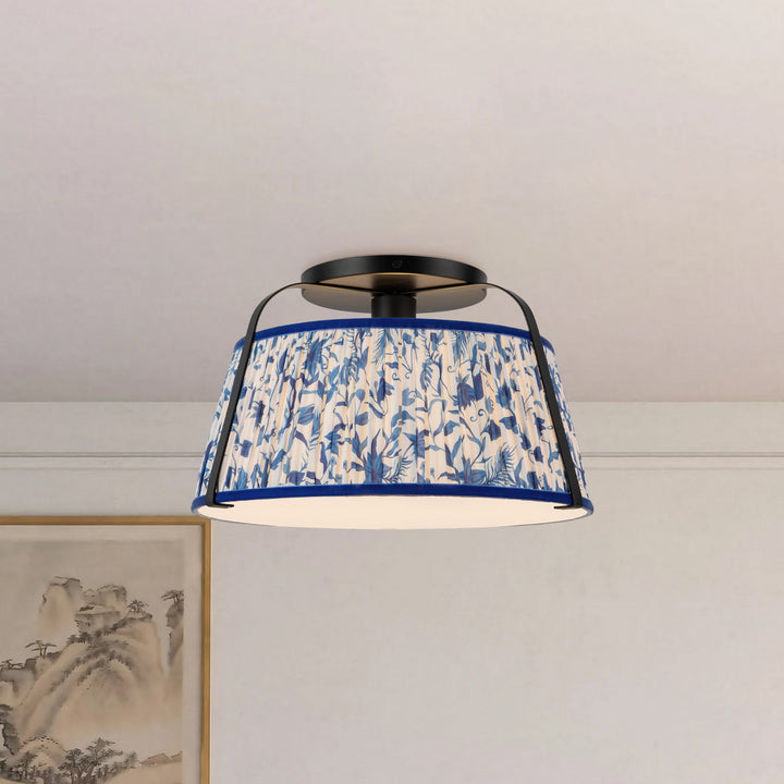 Alora Canada - SF675213MBBL - One Light Semi-Flush Mount - Scout - Matte Black/Blue Linen