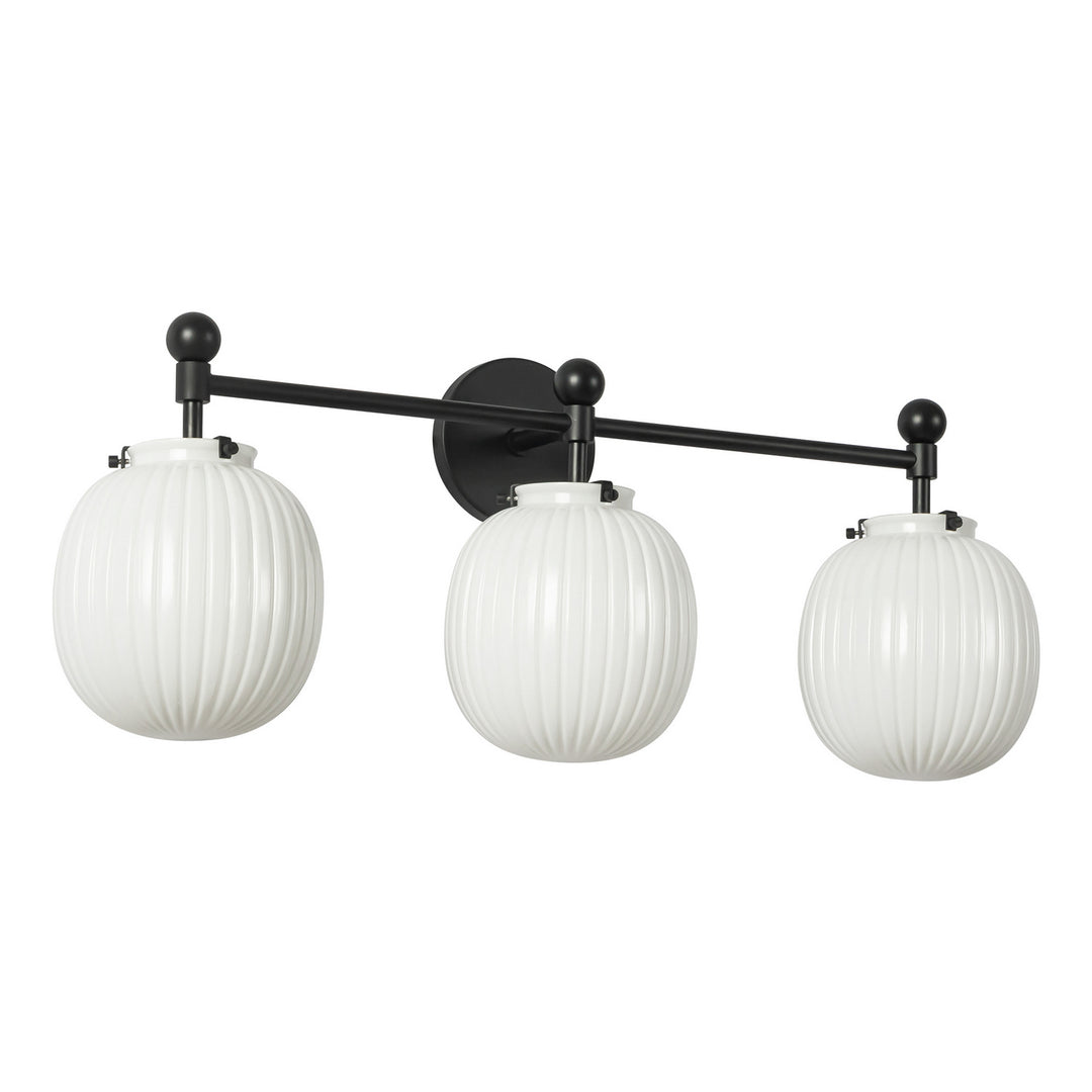 Alora Canada - VL579328MBGR - Three Light Bathroom Vanity - Cherise - Matte Black/Glossy Ribbed Opal Glass