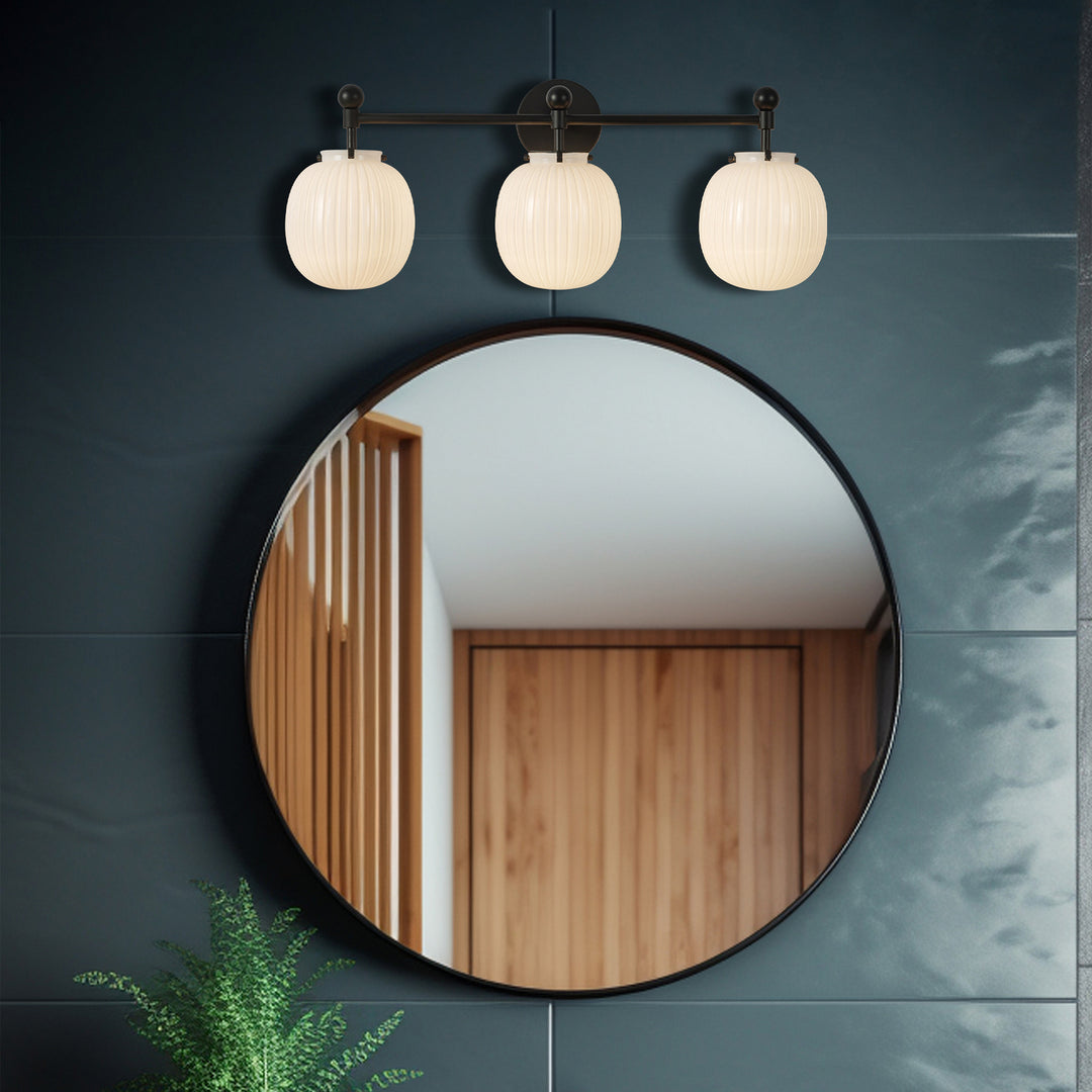 Alora Canada - VL579328MBGR - Three Light Bathroom Vanity - Cherise - Matte Black/Glossy Ribbed Opal Glass