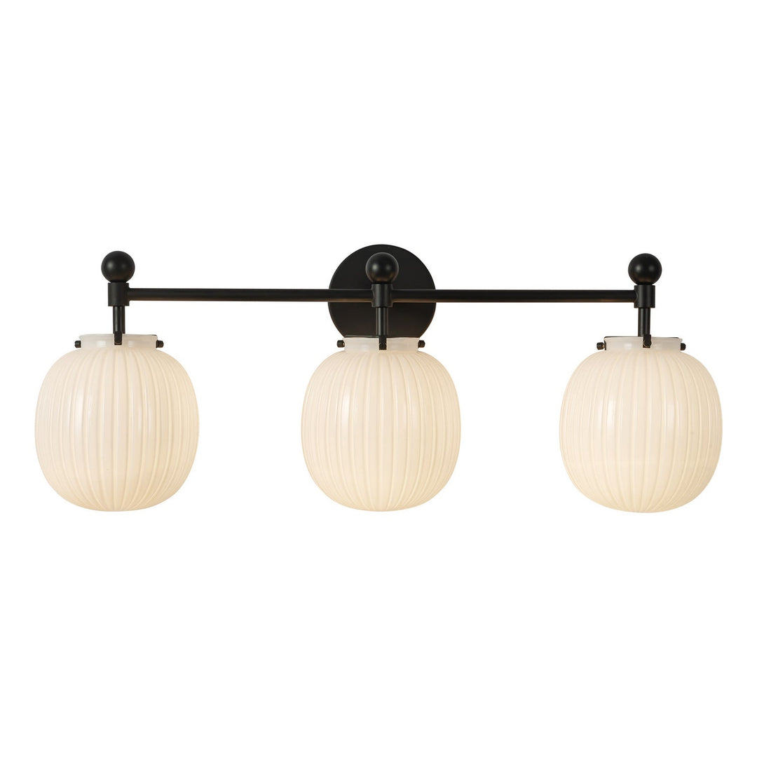 Cherise Three Light Bathroom Vanity in Matte Black/Glossy Ribbed Opal Glass Alora Canada