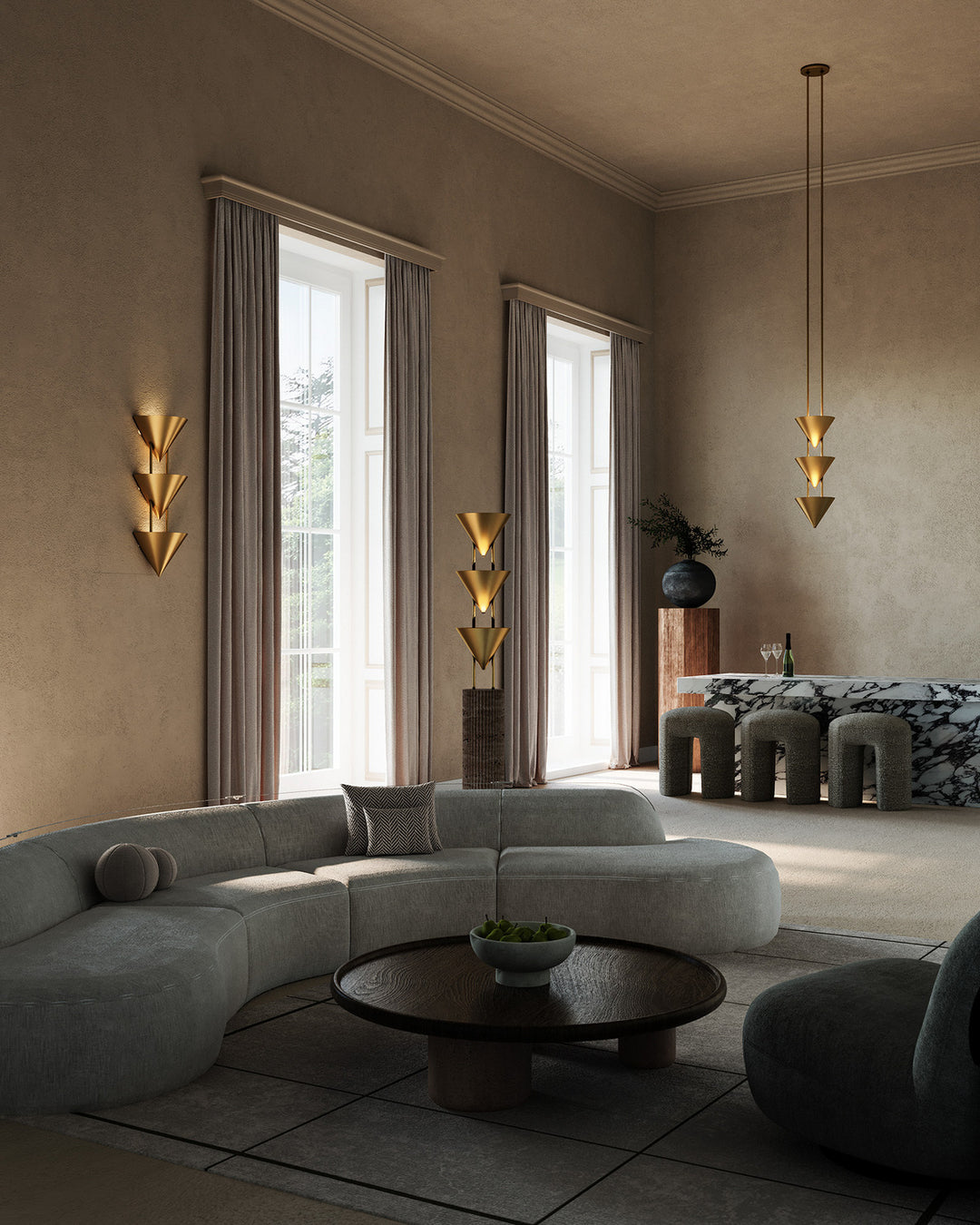 Alora Canada - WS341328PTB - Three Light Wall Sconce - Versus - Patina Brass