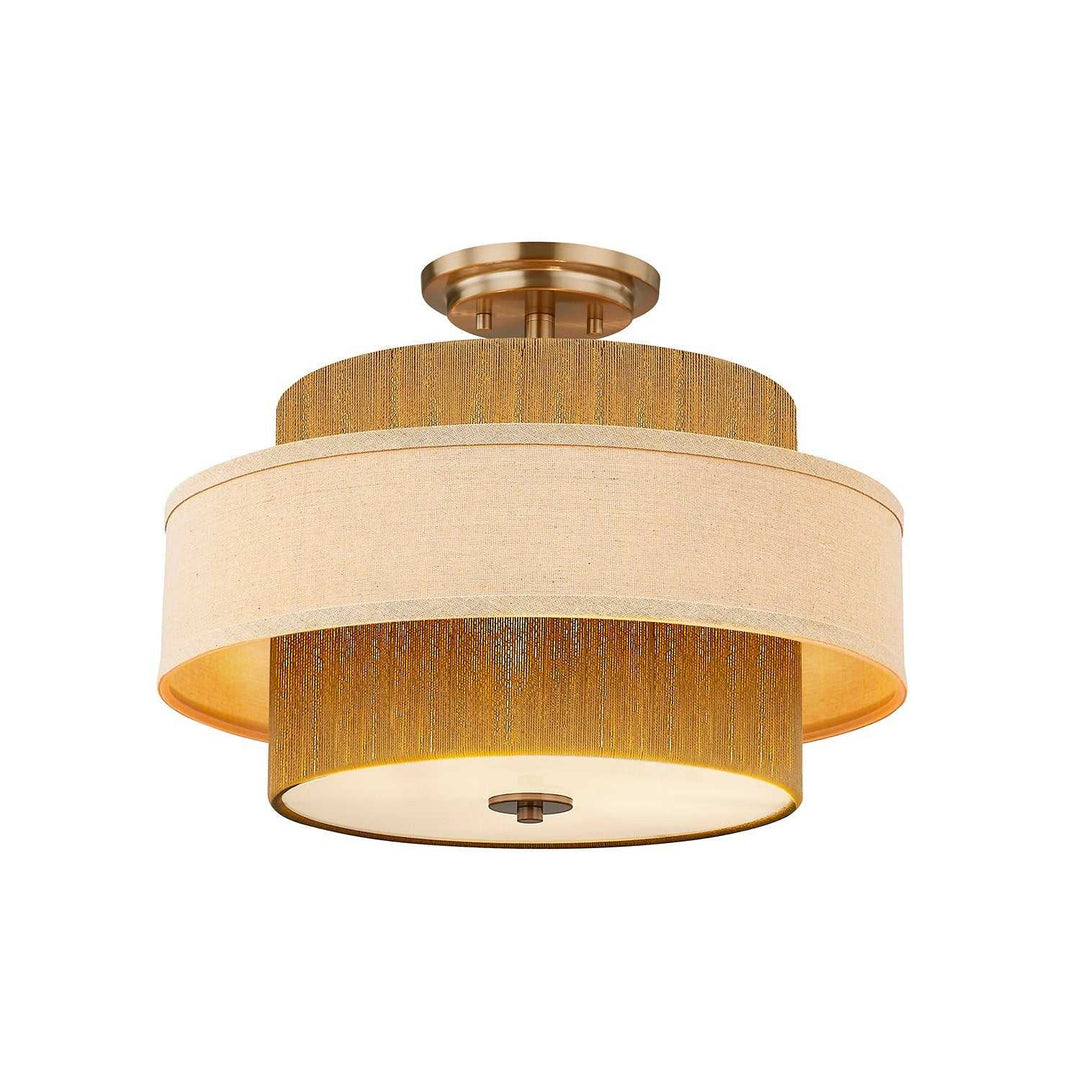 Textile Three Light Semi-Flush Mount in Brushed Brass Justice Designs