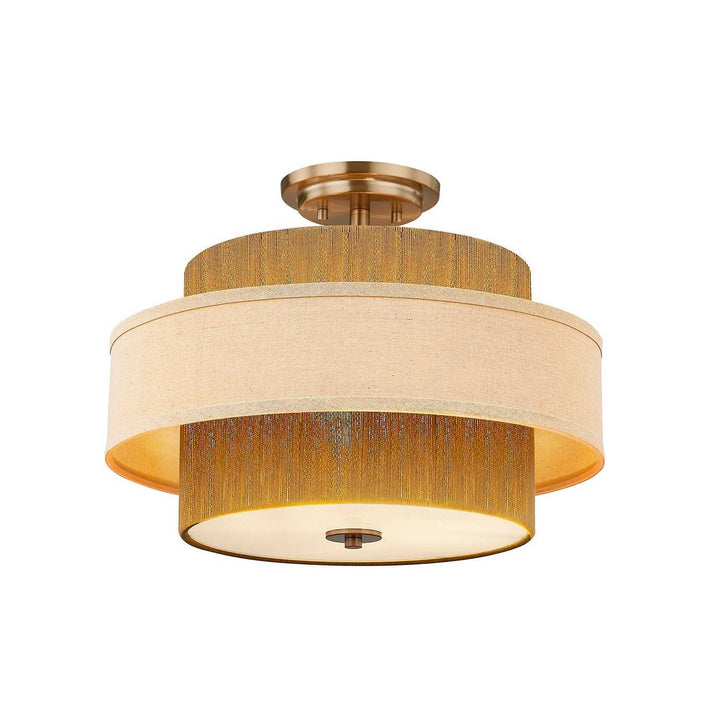 Textile Three Light Semi-Flush Mount in Brushed Brass Justice Designs