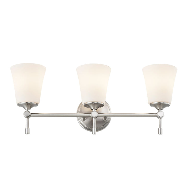 Justice Designs - FSN-8313-OPAL-NCKL - Three Light Bath Bar - Fusion - Brushed Nickel
