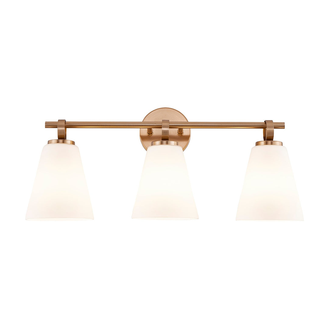 Justice Designs - FSN-8343-OPAL-BRSS - Three Light Bath Bar - Fusion - Brushed Brass