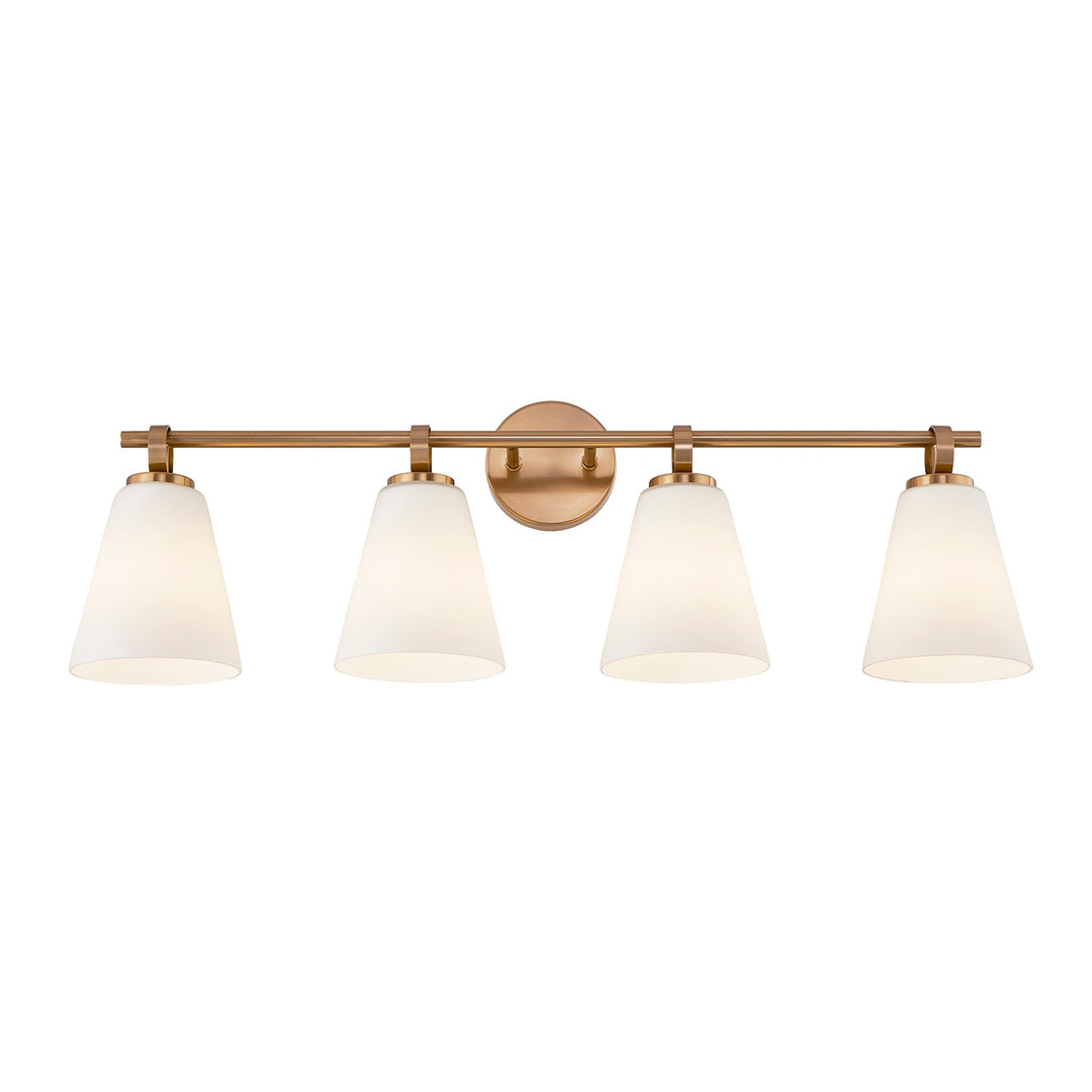 Justice Designs - FSN-8344-OPAL-BRSS - Four Light Bath Bar - Fusion - Brushed Brass