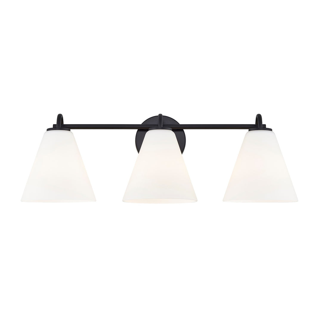 Justice Designs - FSN-8363-OPAL-MBLK - Three Light Bath Bar - Fusion - Matte Black