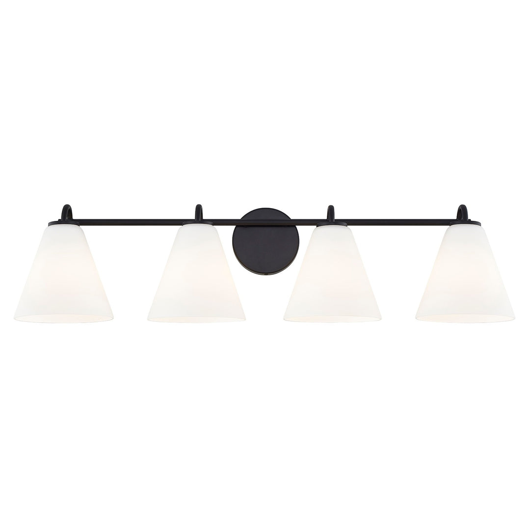 Justice Designs - FSN-8364-OPAL-MBLK - Four Light Bath Bar - Fusion - Matte Black