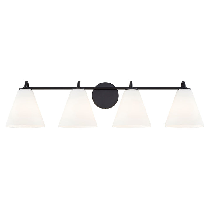 Justice Designs - FSN-8364-OPAL-MBLK - Four Light Bath Bar - Fusion - Matte Black