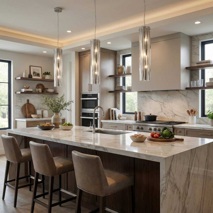 Chroman Empire Three Light Pendant in Chrome Varaluz