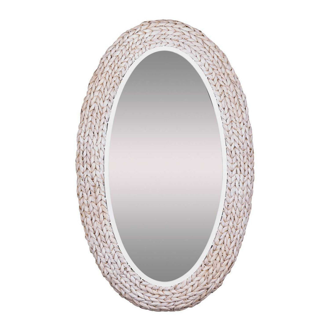 Athena Wall Mirror in Matte White/Whitewash Seagrass Varaluz
