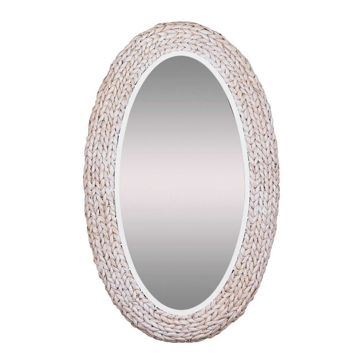 Athena Wall Mirror in Matte White/Whitewash Seagrass Varaluz