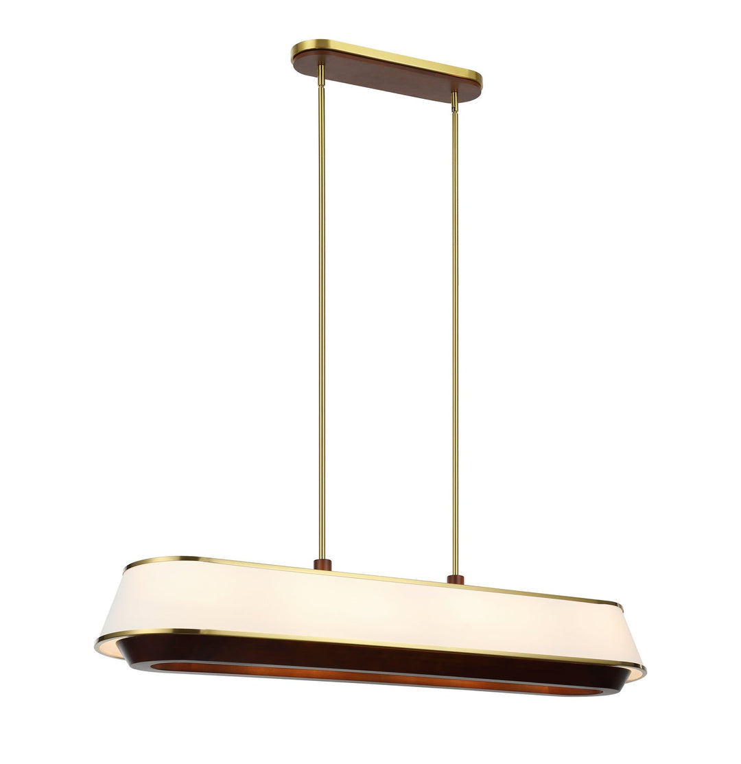 Desert Flyer Six Light Linear Pendant in Satin Brass/Medium Walnut Varaluz