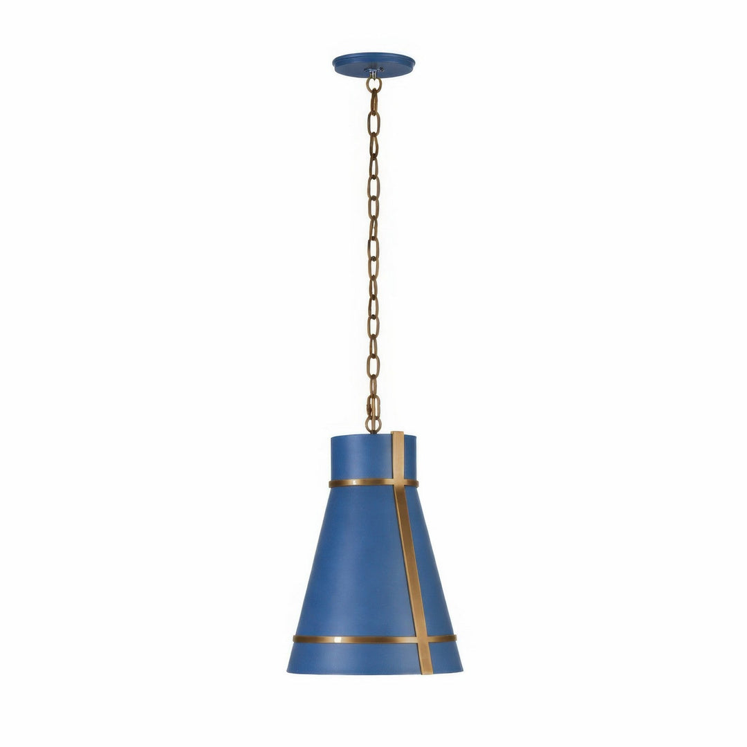 Brasserie One Light Pendant in French Blue/Heritage Bronze Varaluz