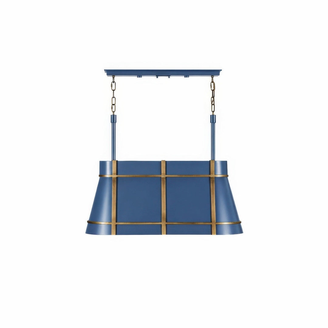 Brasserie Three Light Linear Pendant in French Blue/Heritage Bronze Varaluz