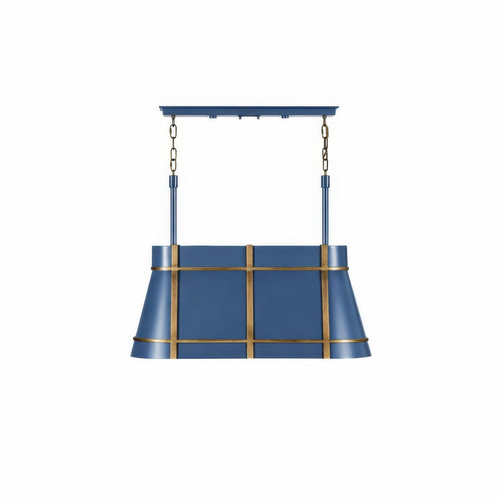 Brasserie Three Light Linear Pendant in French Blue/Heritage Bronze Varaluz