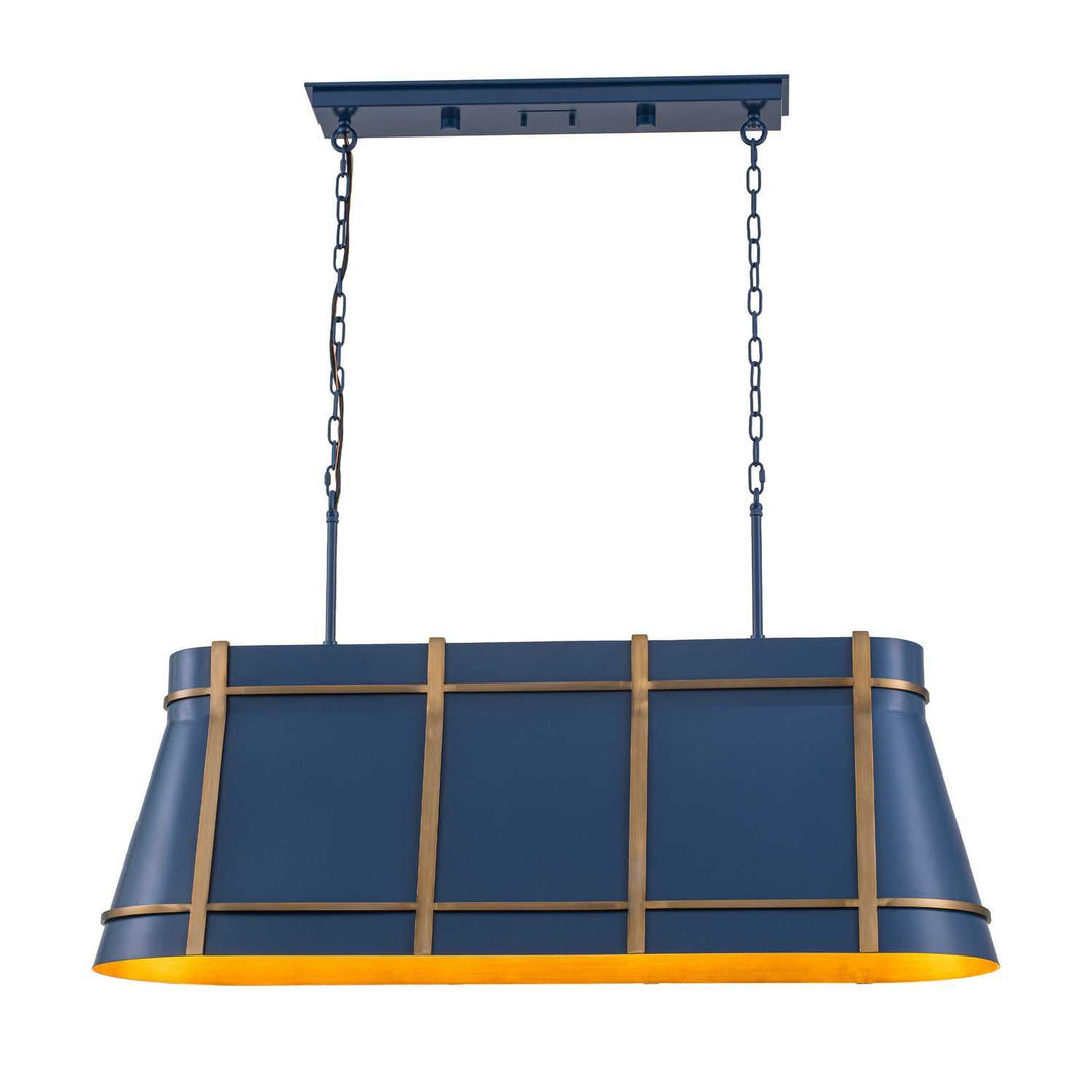 Brasserie Four Light Linear Pendant in French Blue/Heritage Bronze Varaluz