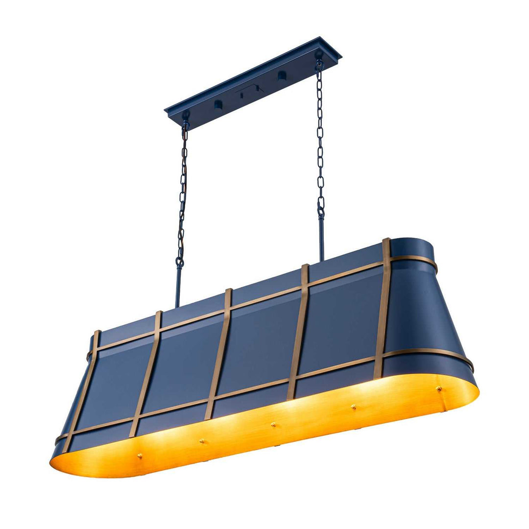 Brasserie Five Light Linear Pendant in French Blue/Heritage Bronze Varaluz