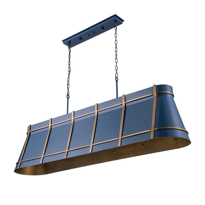 Brasserie Six Light Linear Pendant in French Blue/Heritage Bronze Varaluz
