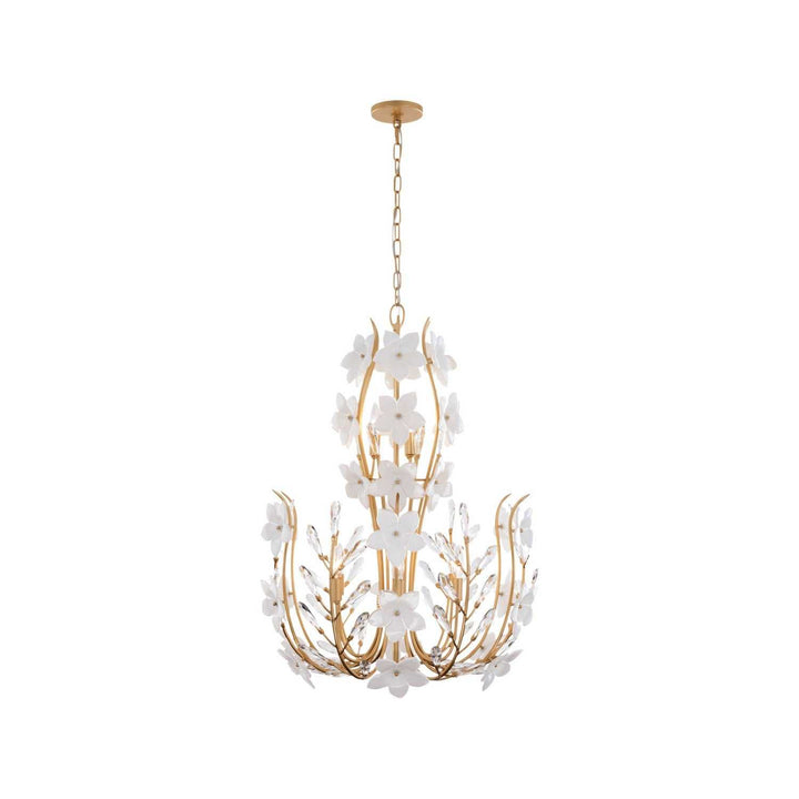 Petal Court Nine Light Chandelier in French Gold Varaluz