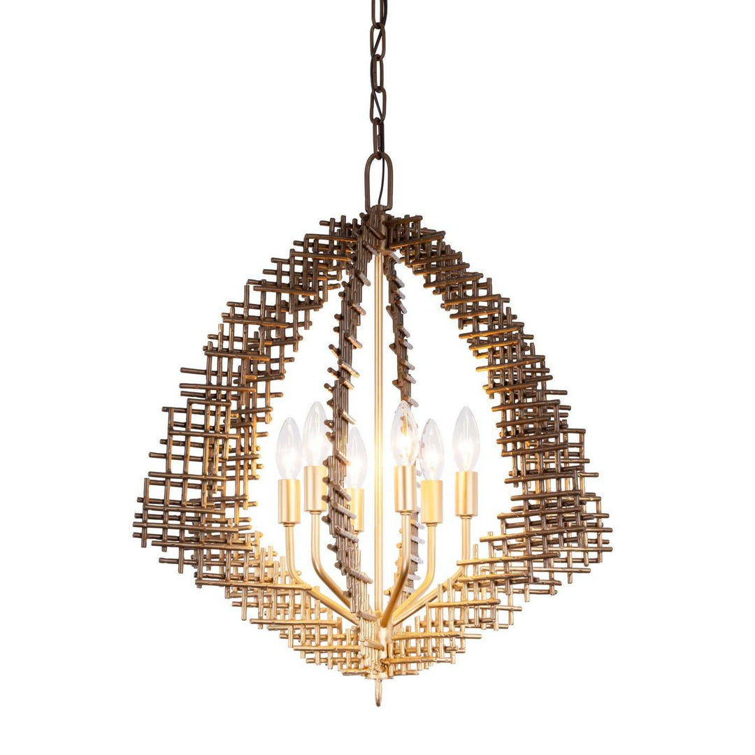 Construct Six Light Pendant in Dark Bronze / French Gold Varaluz