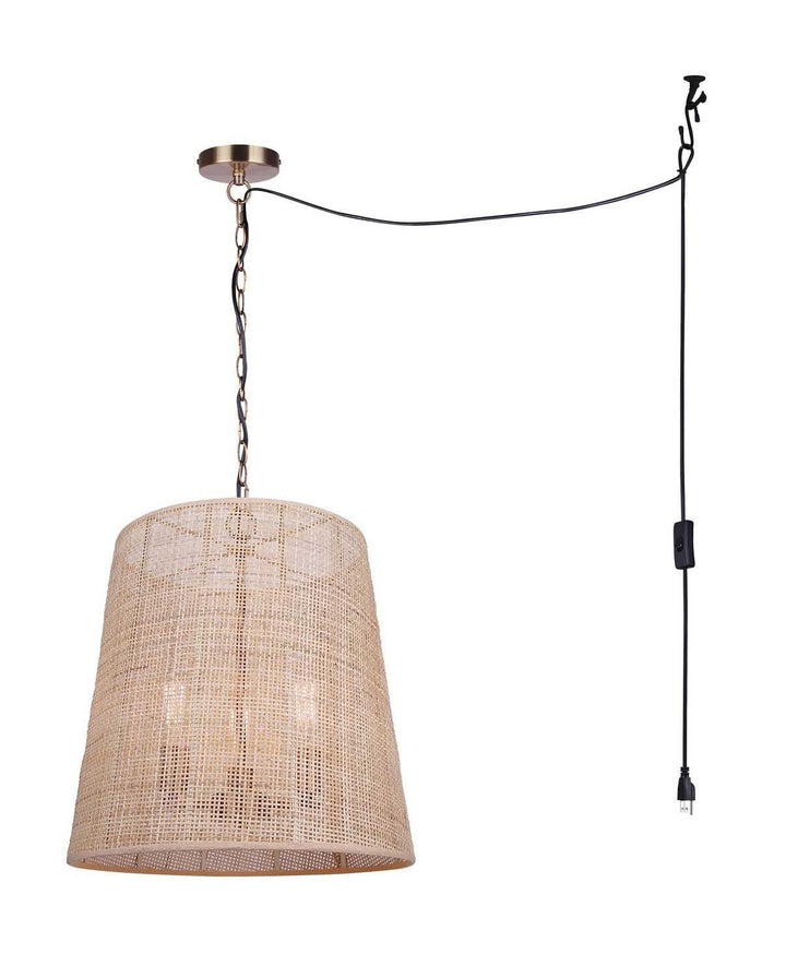 Manille Three Light Pendant in Gold + Natural Rattan Canarm Canada