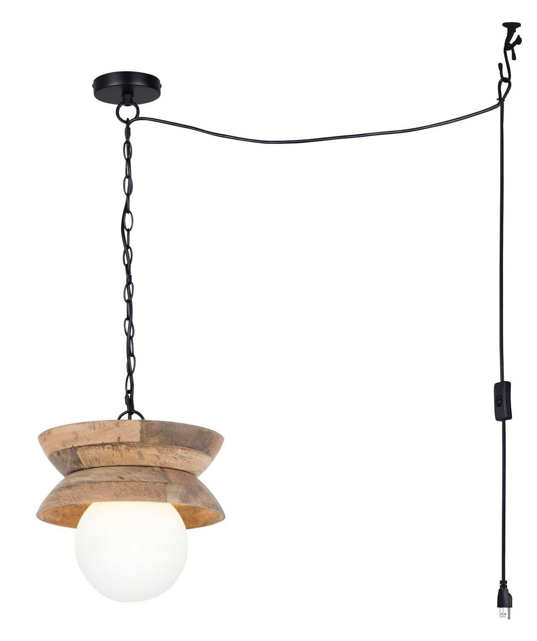 Maeva One Light Pendant in Natural Wood + Black Canarm Canada