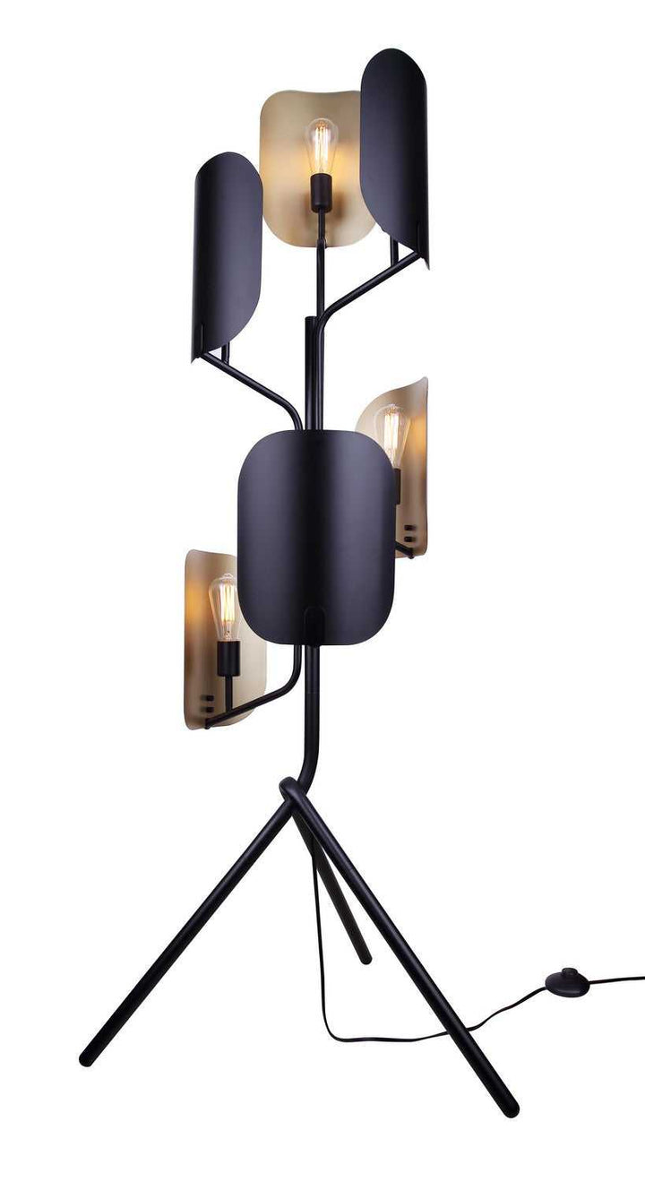 Zyric Six Light Floor Lamp in Matte Black & Painted Gold Canarm Canada