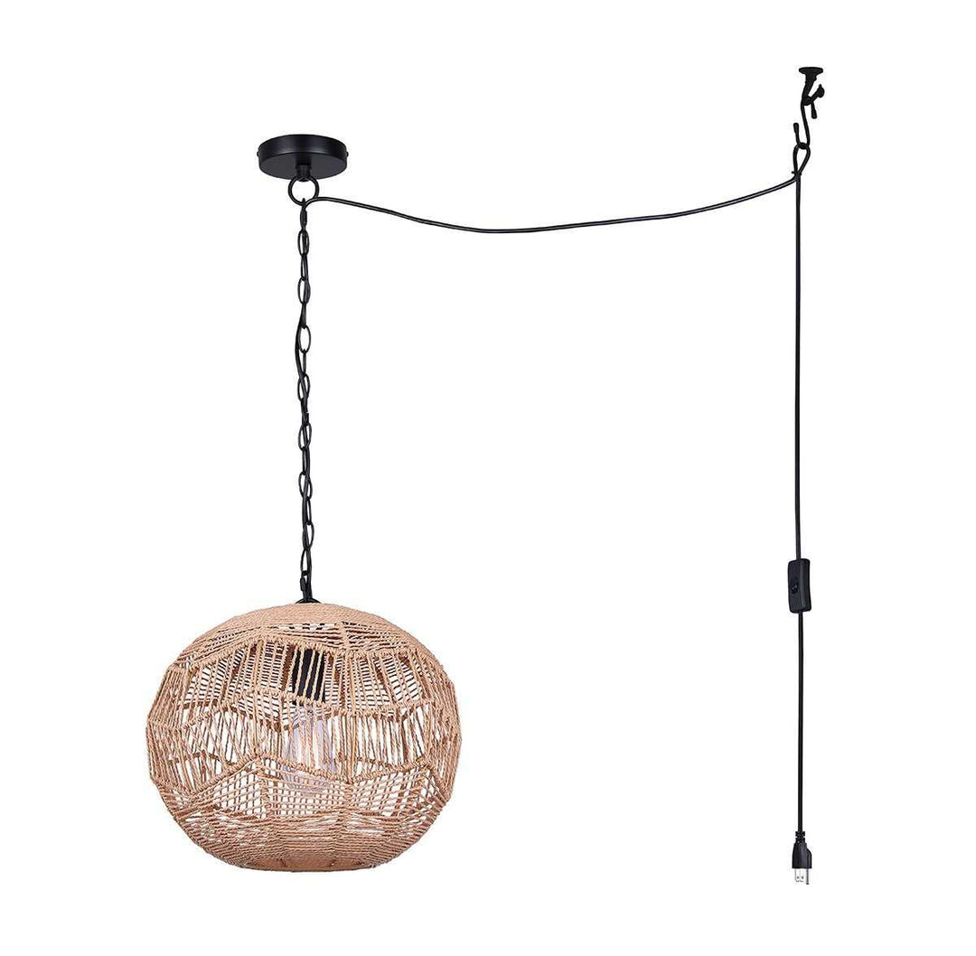 Valence One Light Pendant in Matte Black + Natural Canarm Canada