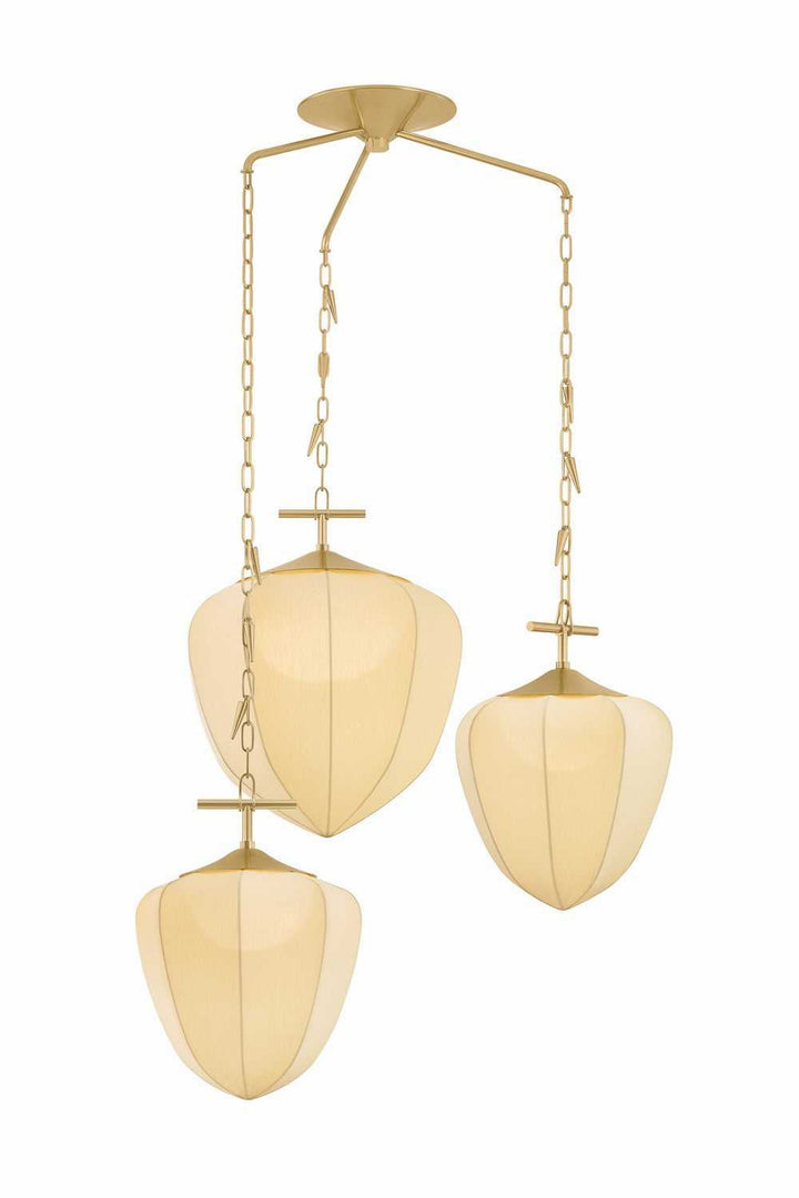 Hoshi Three Light Chandelier in Vintage Brass Corbett Lighting Canada