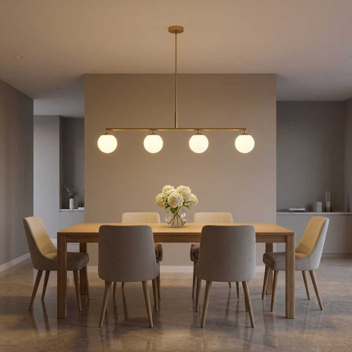 Nube Four Light Linear Chandelier in Satin Brass Generation Lighting Canada