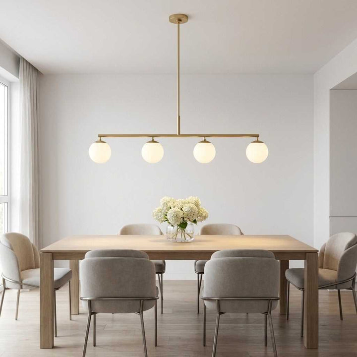 Nube Four Light Linear Chandelier in Satin Brass Generation Lighting Canada