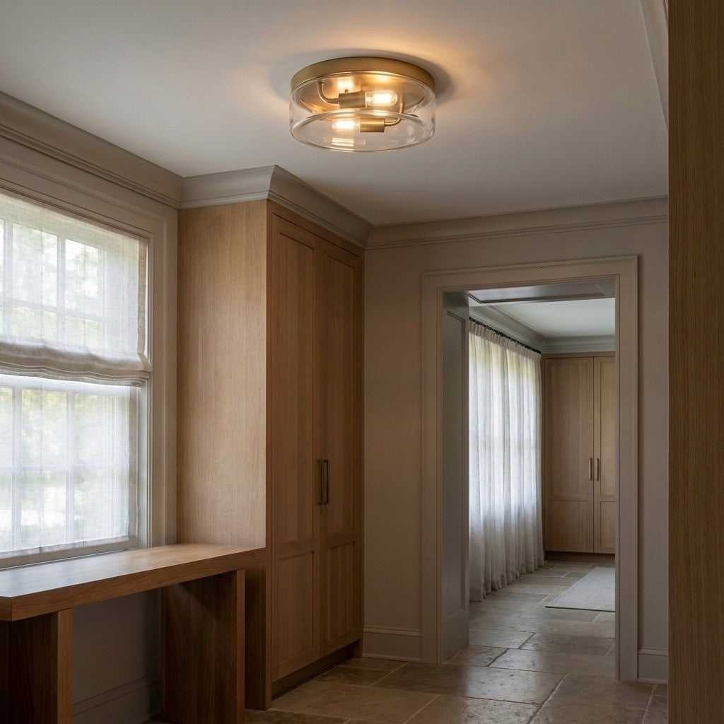Rhett Two Light Flush Mount in Satin Brass Generation Lighting Canada