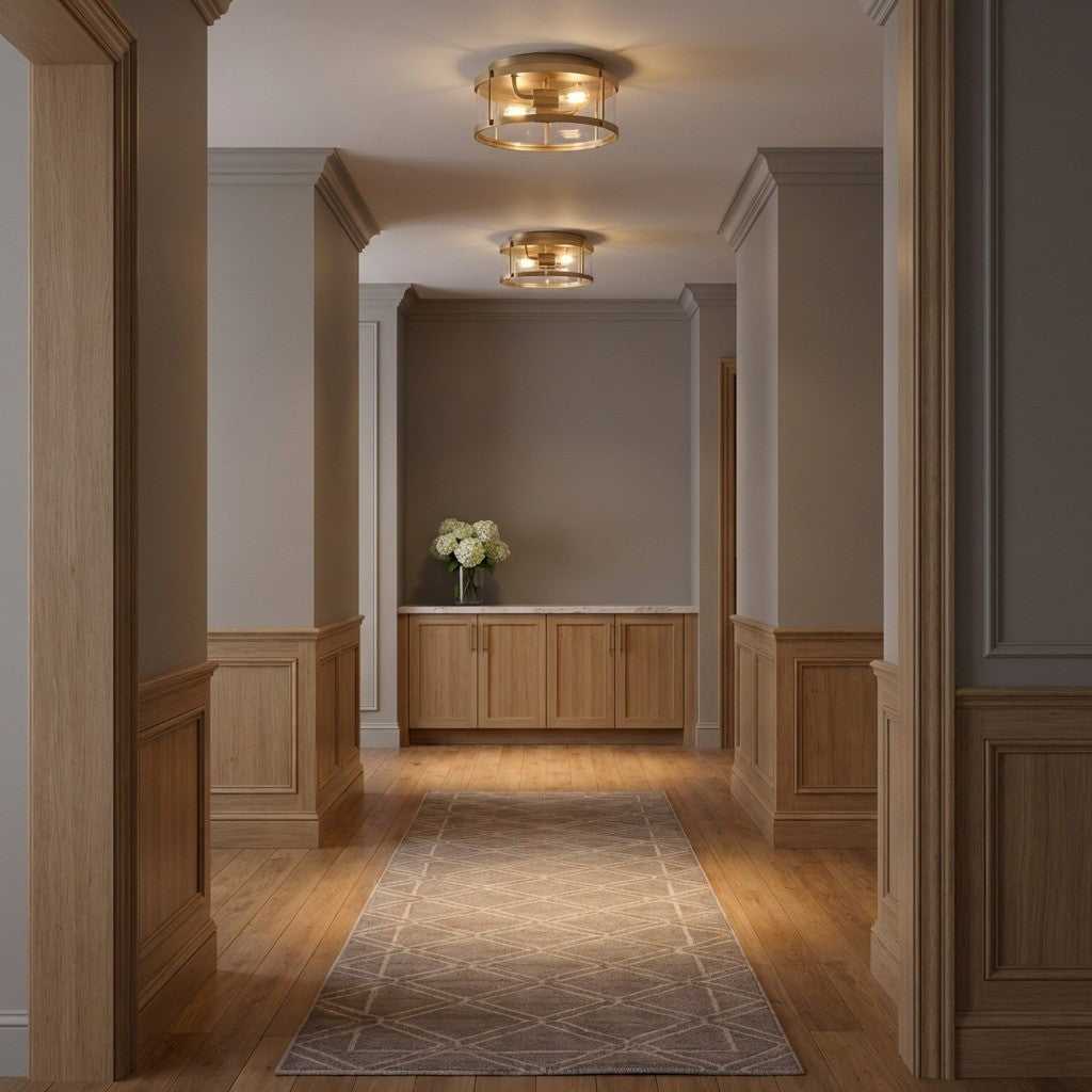 Lumra Two Light Flush Mount in Satin Brass Generation Lighting Canada