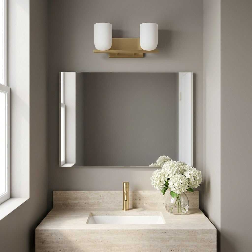 Neblina Two Light Vanity in Satin Brass Generation Lighting Canada