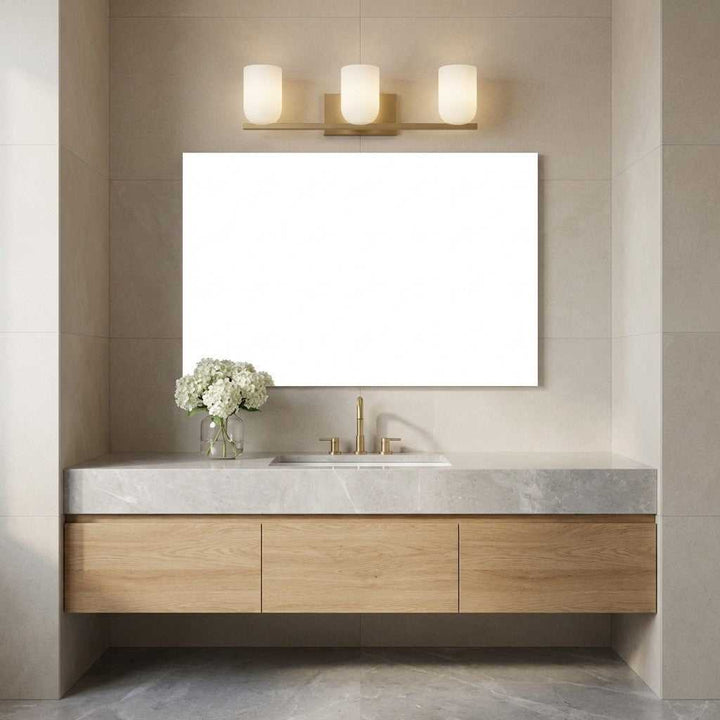 Neblina Three Light Vanity in Satin Brass Generation Lighting Canada