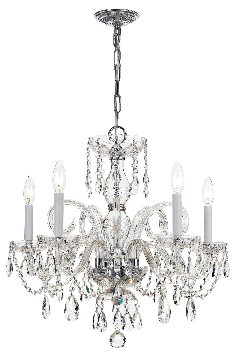 Traditional Crystal Five Light Chandelier in Polished Chrome - available from The Lighting Shoppe, trusted by Canadian homeowners