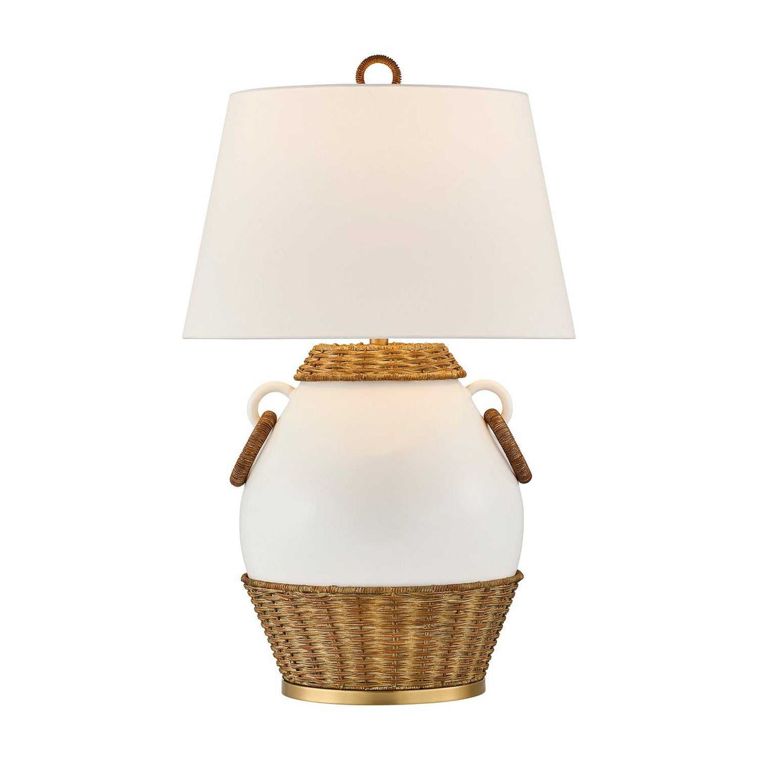Penelope One Light Table Lamp in White and Rattan Savoy House