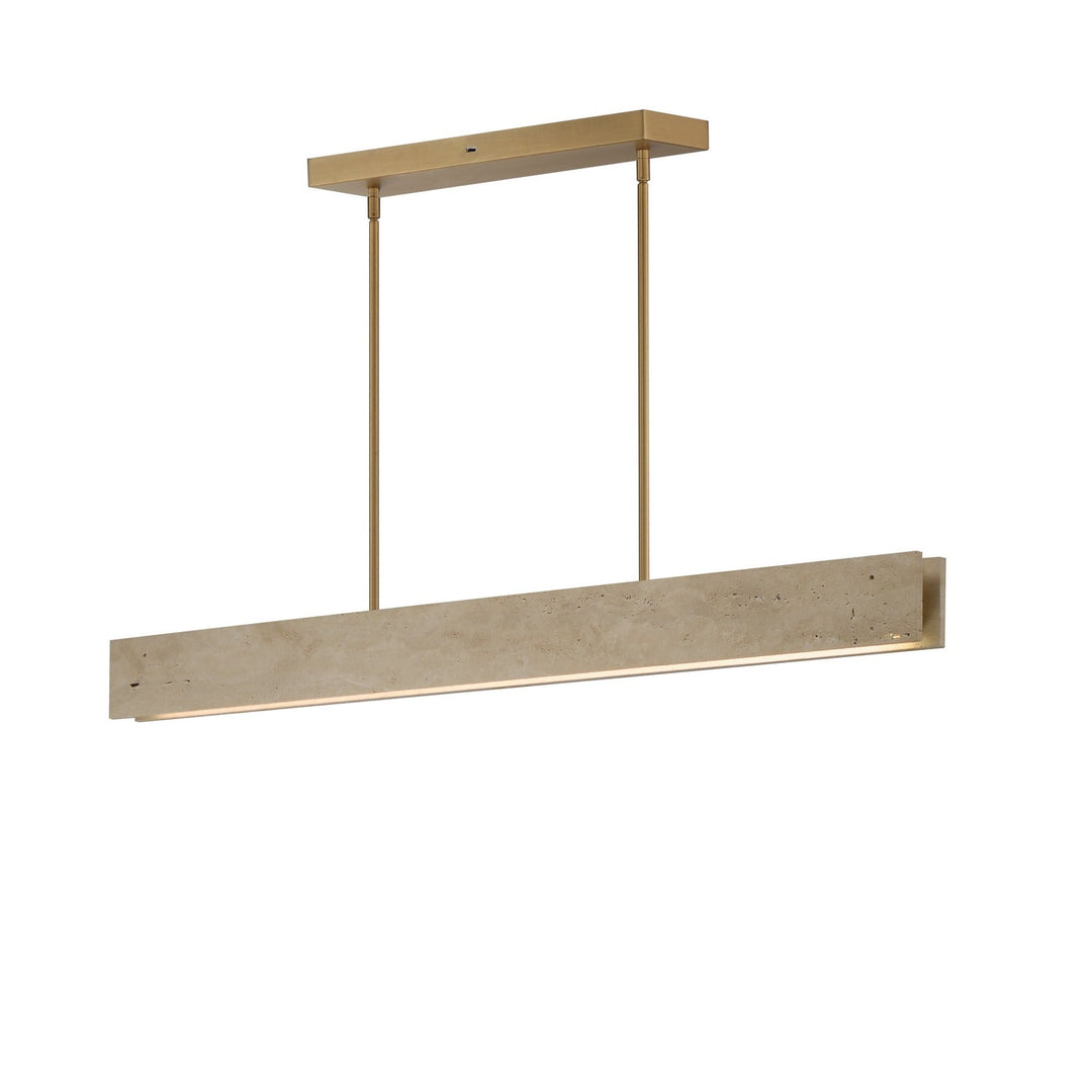 Lintel LED Linear Pendant in Travertine / Natural Aged Brass ET2