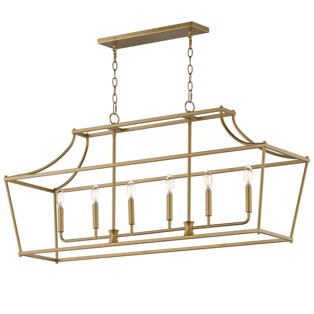 Clifton Six Light Linear Pendant in Natural Aged Brass Maxim