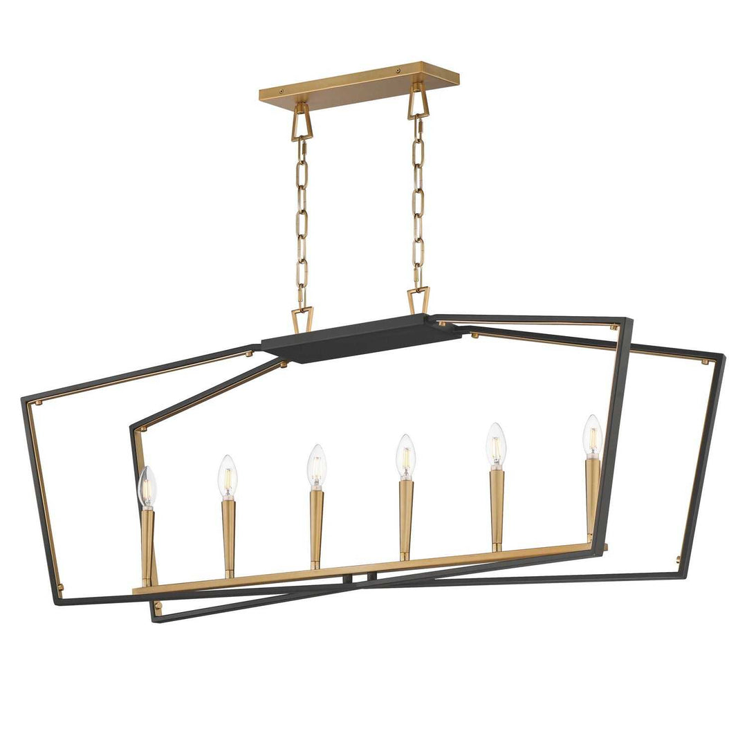 Melrose Six Light Linear Pendant in Black / Natural Aged Brass Maxim