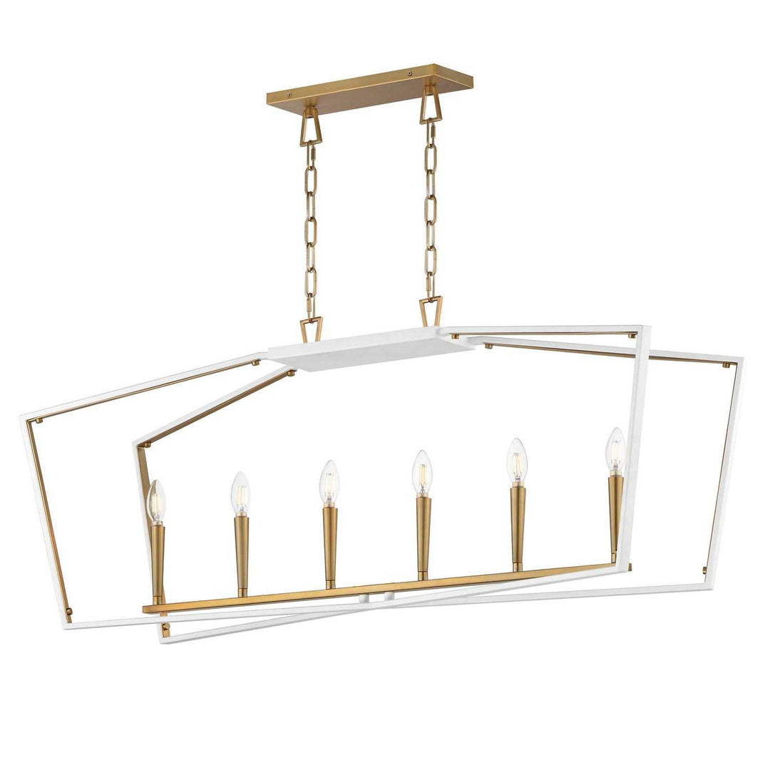 Melrose Six Light Linear Pendant in White/Natural Aged Brass Maxim