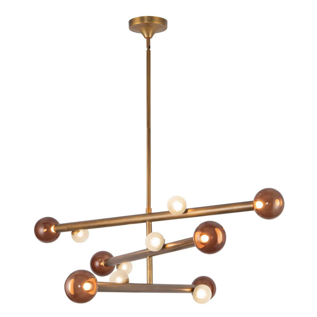 Reese LED Chandelier in Vintage Brass/Amber Glass Kuzco Canada