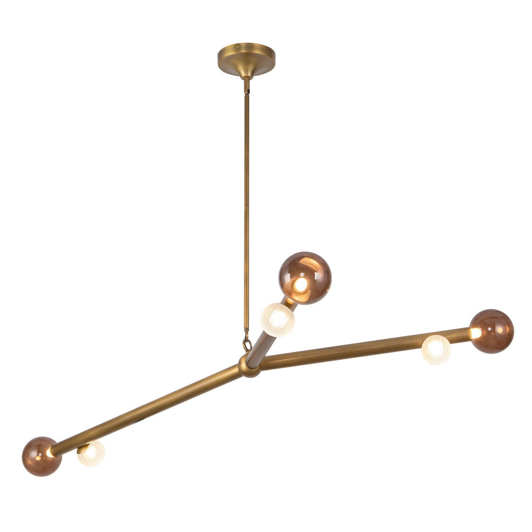 Reese LED Chandelier in Vintage Brass/Amber Glass Kuzco Canada