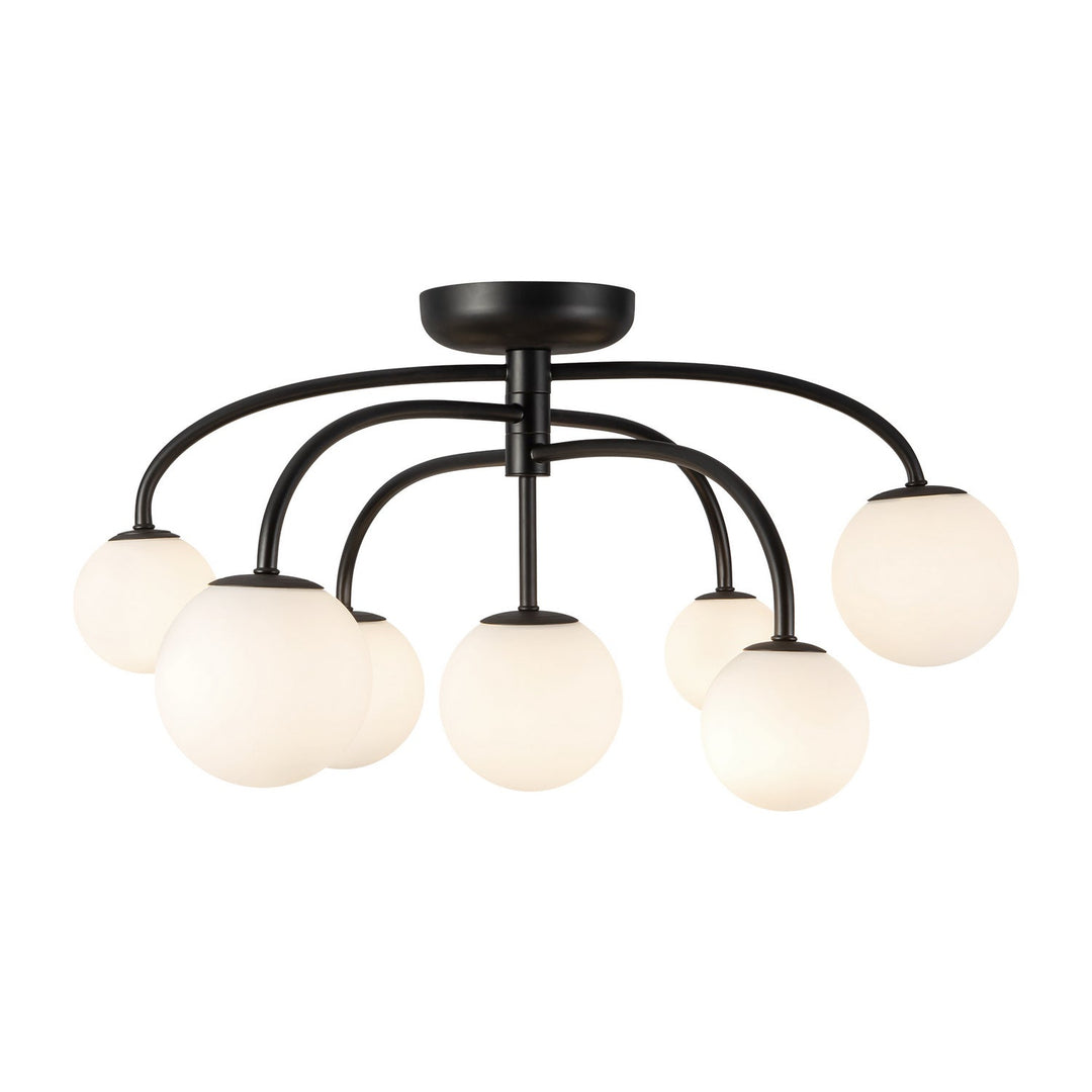 Fiona Seven Light Flush Mount in Matte Black/Opal Glass Alora Canada