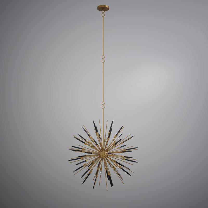 Drake 12 Light Chandelier in Aged Brass with Black Glass Vinci Lighting