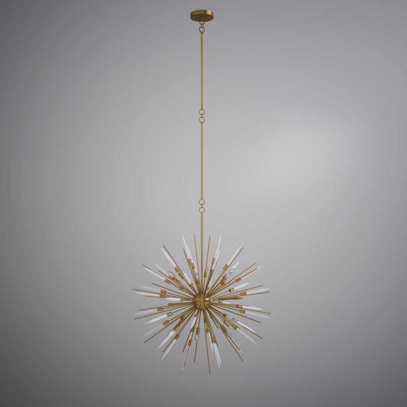 Drake 12 Light Chandelier in Aged Brass with White glass Vinci Lighting